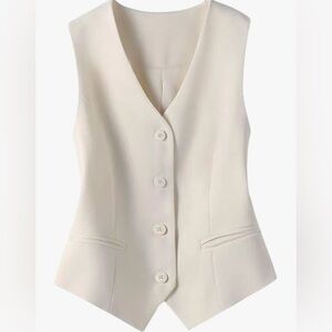 V-Neck Vest Cream Button Up Size Large Layering Piece Work Office Career